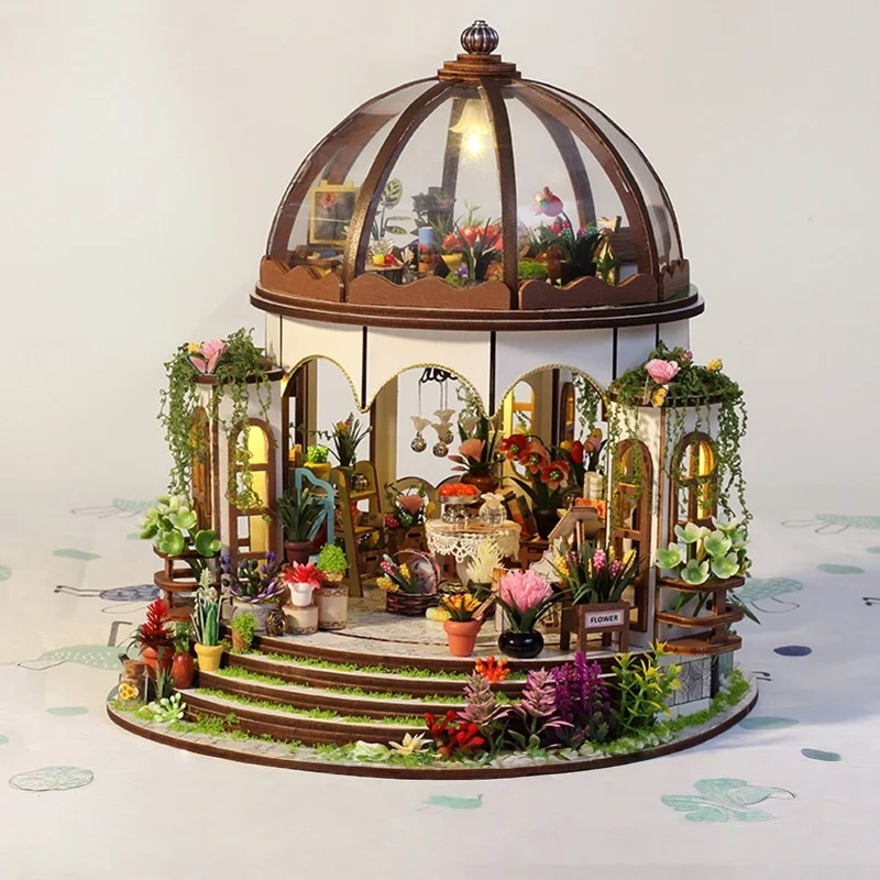 Modelo em Miniatura Faça você mesmo de um Jardim na Cobertura, Kit de Montagem de Maravilha Arquitetônica 3d em Madeira MDUG