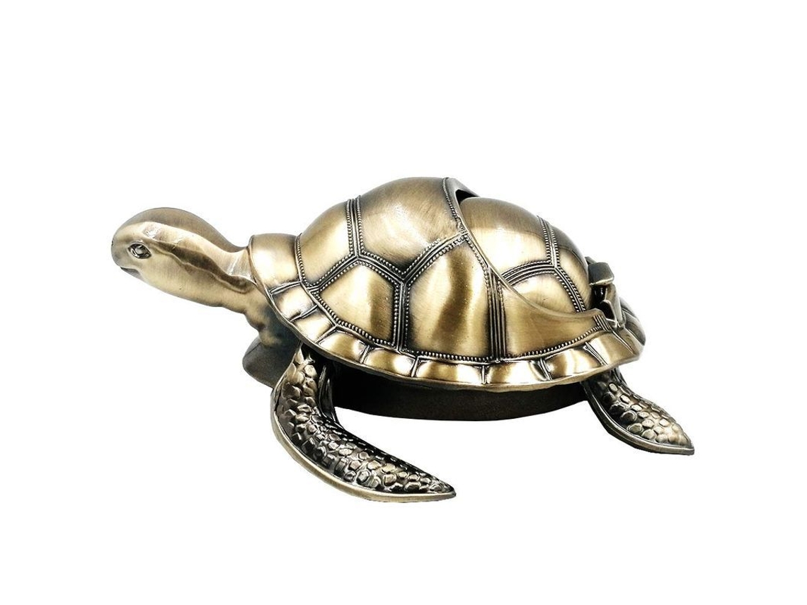 Cenicero de Metal Resistente con Tapa de Tortuga BRILVIBERA
