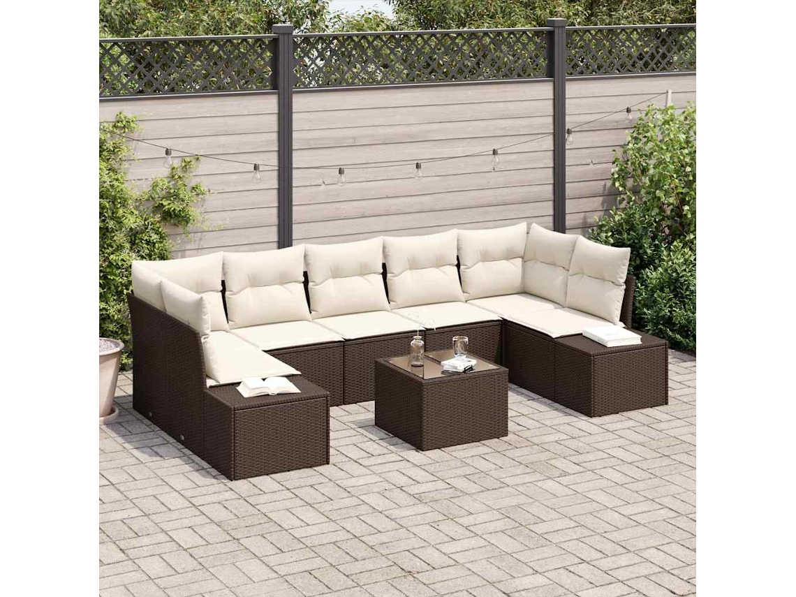 Vidaxl Conjunto De Sofá De Jardim 8 Unid. Marrom E Creme Vime Pe