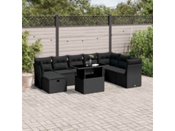 Vidaxl 9 Pcs Conjunto De Sofás P/ Jardim C/ Almofadões Vime Pe Preto