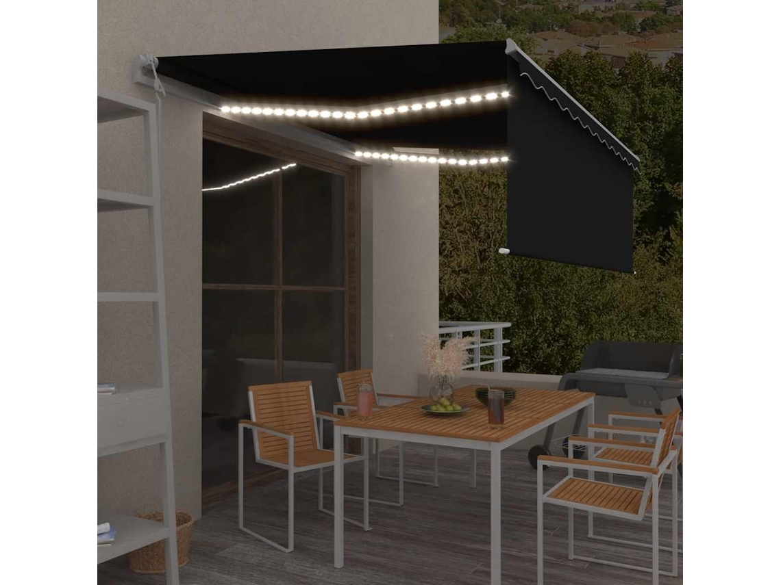 Vidaxl Toldo Automático C/ Estore/led/sensor Vento 4,5x3 M Antracite
