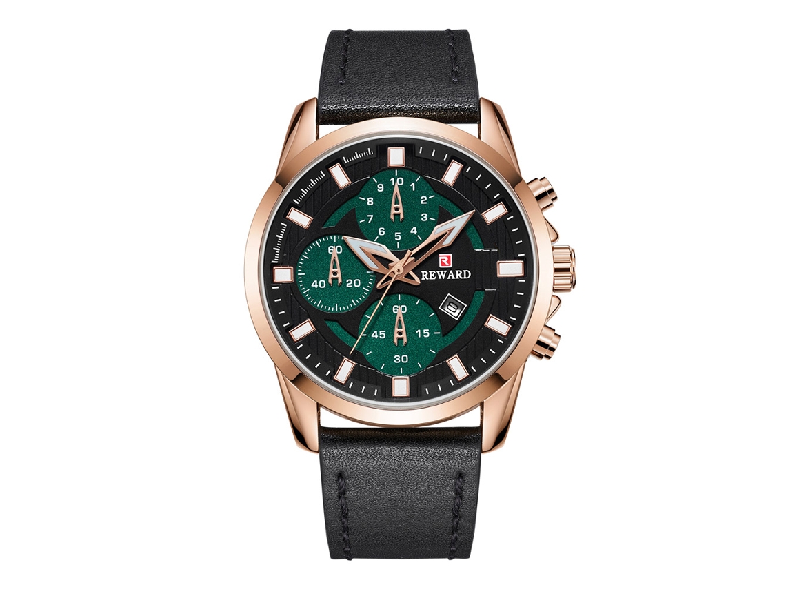 Relógio masculino de quartzo com pulseira de couro, calendário, resistente à água e luminoso (verde e rosa)