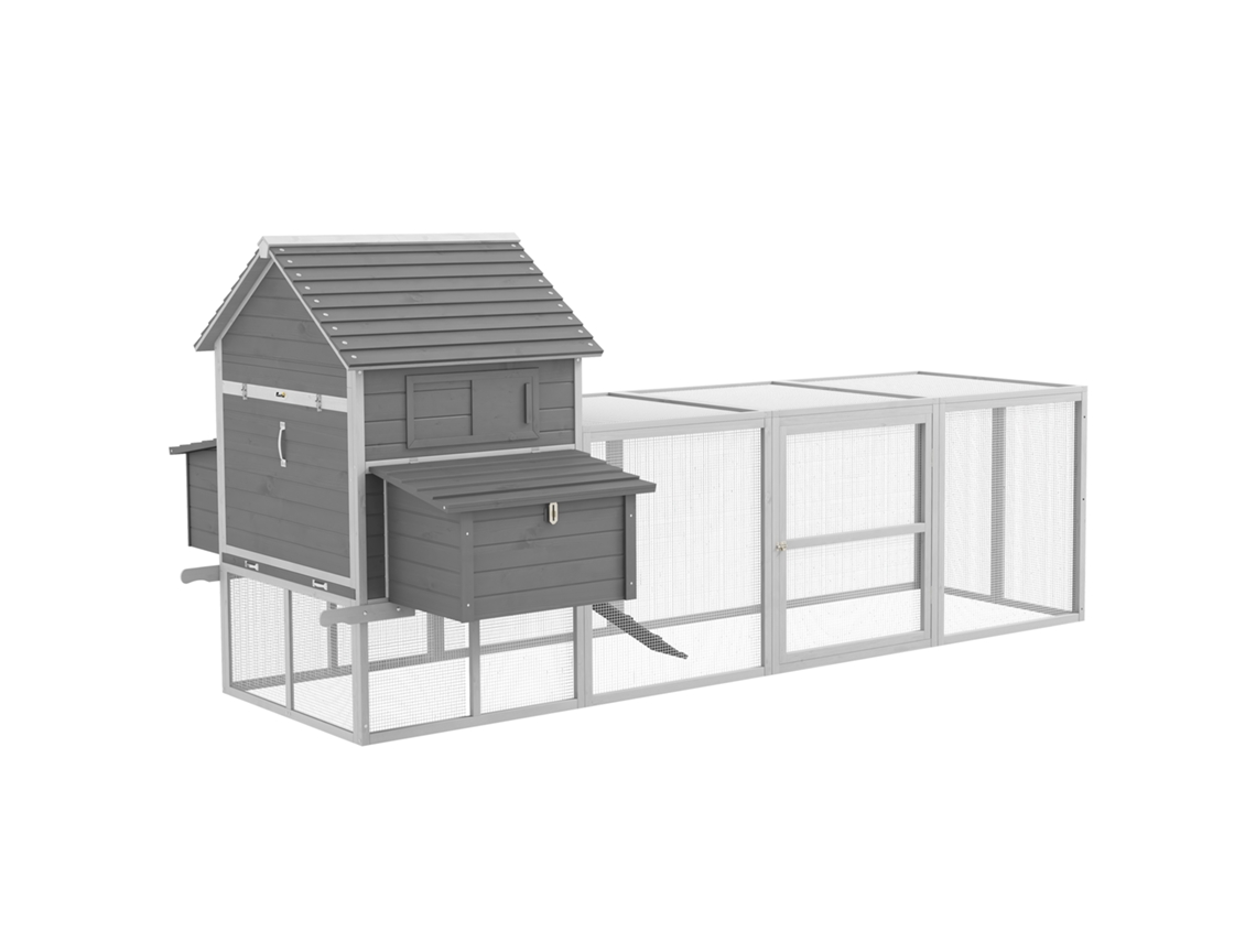 Galinheiro de Madeira 310,5x149,5x149 Cm com 4 a 6 Galinhas, Janelas, Portas, Ninho, Bandeja Removível e Rampa Cinza S/MARCA