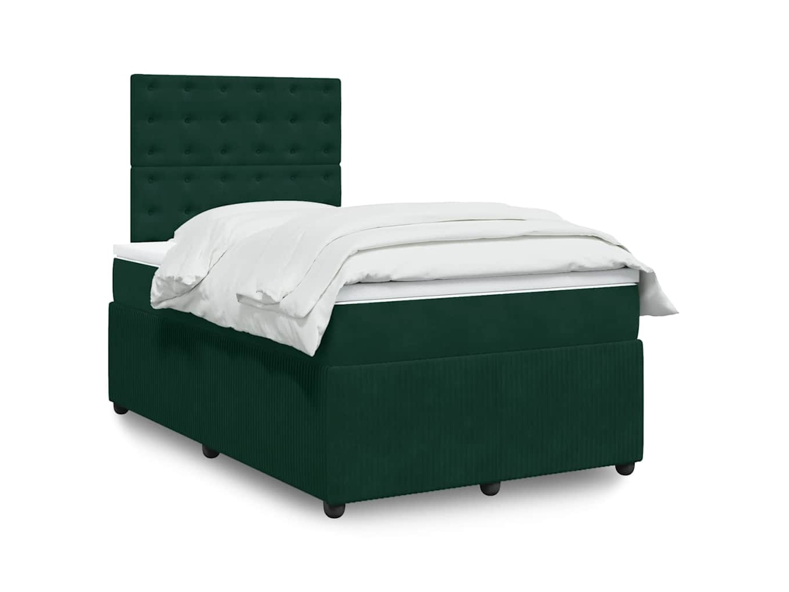 Vidaxl Cama Boxspring Com Colchão 120x190 Cm Veludo Verde-escuro