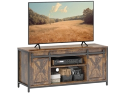 Móvel Tv Baixo Design Industrial Até 60", 6 Compartimentos, 2 Portas Correr, Castanho/preto