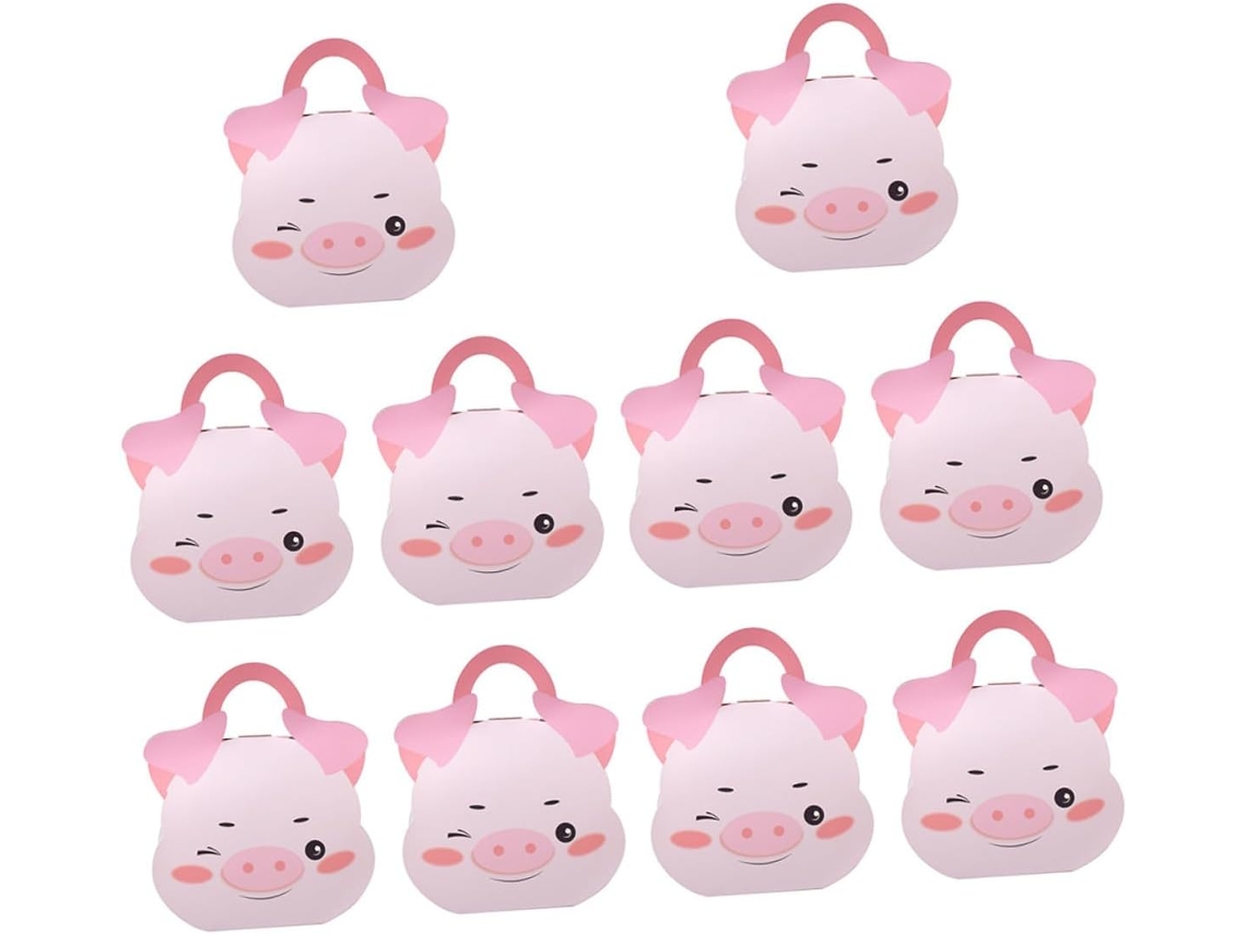 Caixas De Papel Dobráveis Com Alças, Estampa De Porquinho Rosa 10 Unidades Ideais Para Festas Infantis E Aniversários