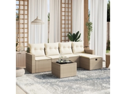 Vidaxl 6 Pcs Conjunto De Sofás P/ Jardim Com Almofadões Vime Pe Bege