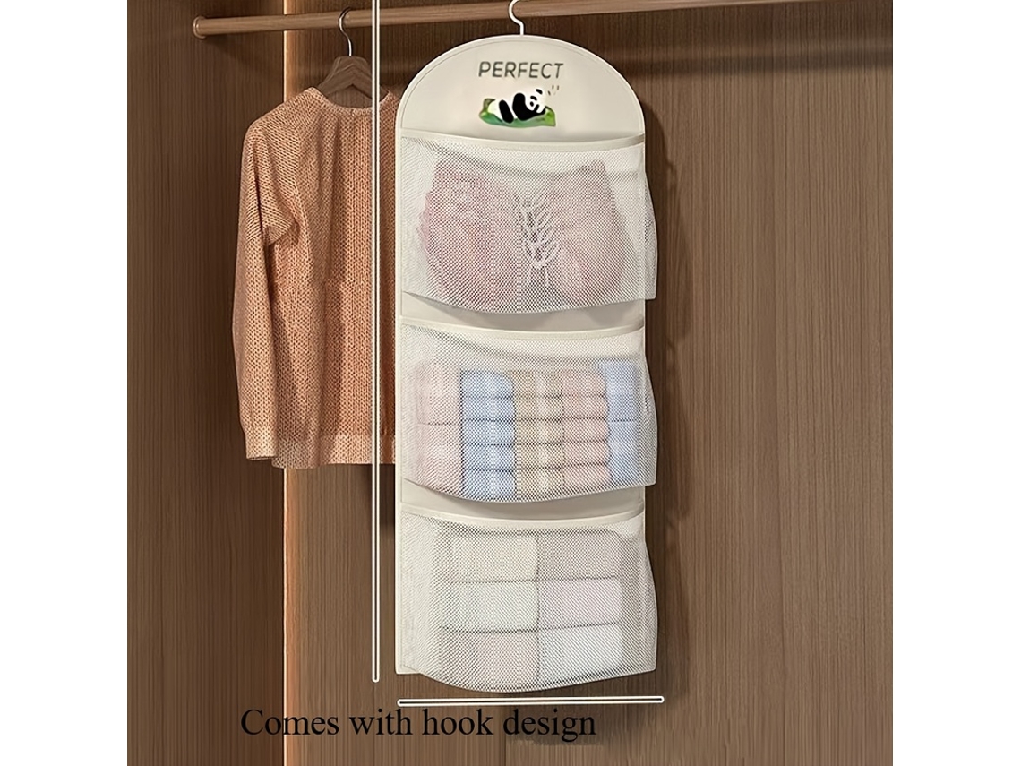 Saco Organizador De Parede Triplo Para Roupas Íntimas, Meias E Sutiãs, Com Bolsos De Tela E Bolsos Transparentes