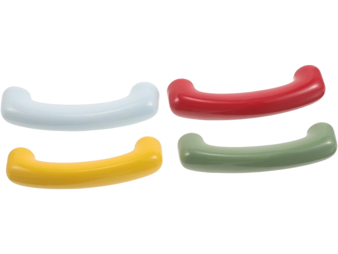 Conjunto De 4 Puxadores Cerâmica Coloridos Para Armários, Com Espaçamento De 96mm Entre Os Furos, Puxadores Em Formato