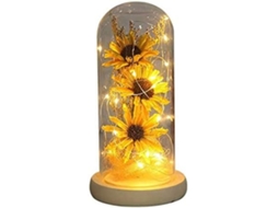Girassol Artificial em Cúpula de Vidro com Faixa de Luz Led Flor Encantada com Faixa de Luz Led Presente para Mulheres no Aniversário Do Dia dos Namo