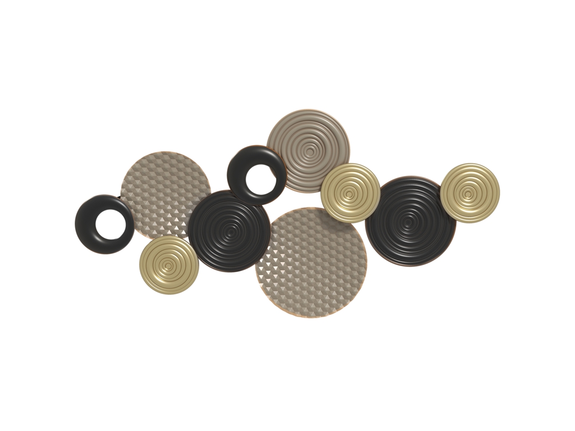 Decoração De Preto Parede Metal, Escultura Único Multi-discos, 100 X 50 Cm, Caqui E