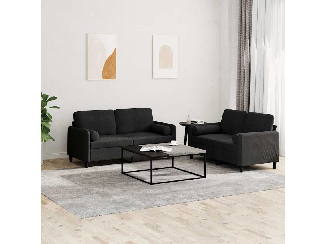 Vidaxl 2 Pcs Conjunto De Sofás Com Almofadas Veludo Preto