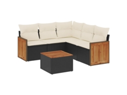 Conjunto Sofás de Jardim 6 Pcs com Almofadões Vime Pe Preto MAISON EXCLUSIVE (6 pcs)