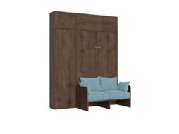 Cama Queen-size Dobrável Kentaro De 120 Cm Com Sofá E Móveis De Nogueira, Azul Claro