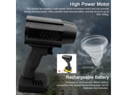 Ventilador de Jato Turbofan 50mm 1000g Limpieza Dewalt 18v 20v