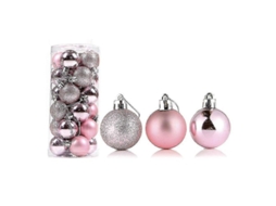 24 Bola De Natal Decorativa Reutilizável Alto Brilho Pendente Para Árvore De Natal Decoração Residencial 6cm Oro Rosa