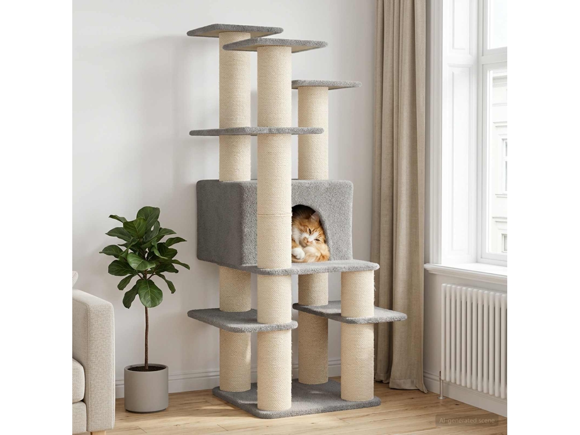 Vidaxl Árvore Com Postes De Sisal Cinzento-claro 161 Cm
