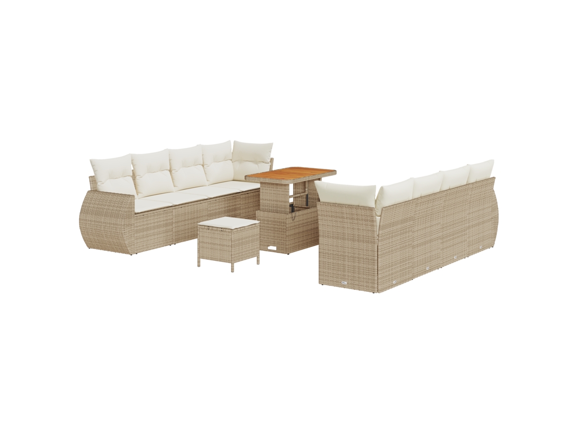 Conjunto 11 Conjunto De Sofá De Jardim Vidaxl Bege Vime Pe (90 X 55 X 71 Cm)