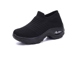 Tênis De Caminhada Feminino Super Leve E Flexível Sock Sneakers Com Amortecimento Ar E Solado Anti-slip All Black