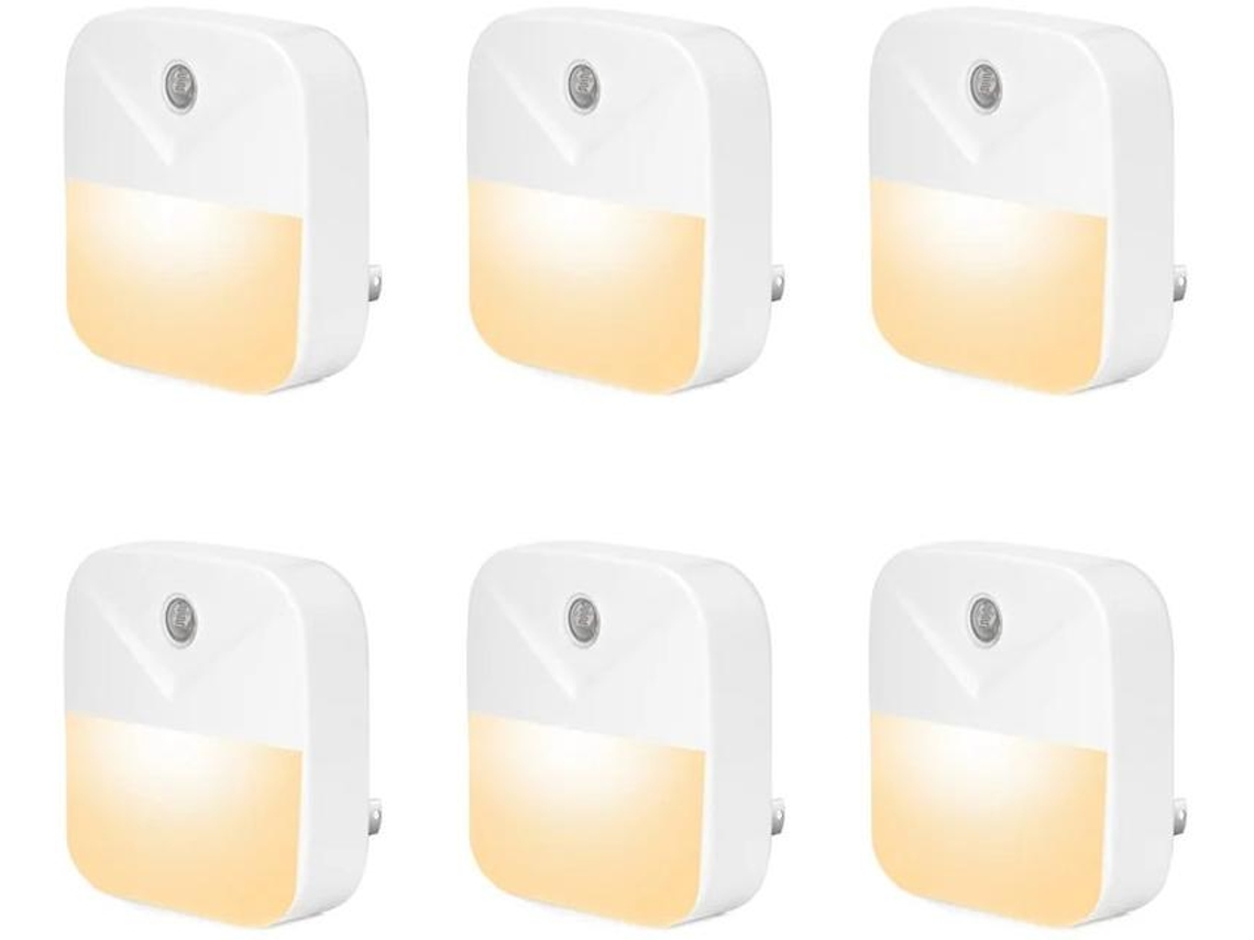 Ficha De Luz Noturna De 6 Pacotes Luzes Noturnas Led Brancas Quentes Com Sensor Inteligente Do Crepúsculo Ao Amanhecer Ficha Em Luzes Yizhood