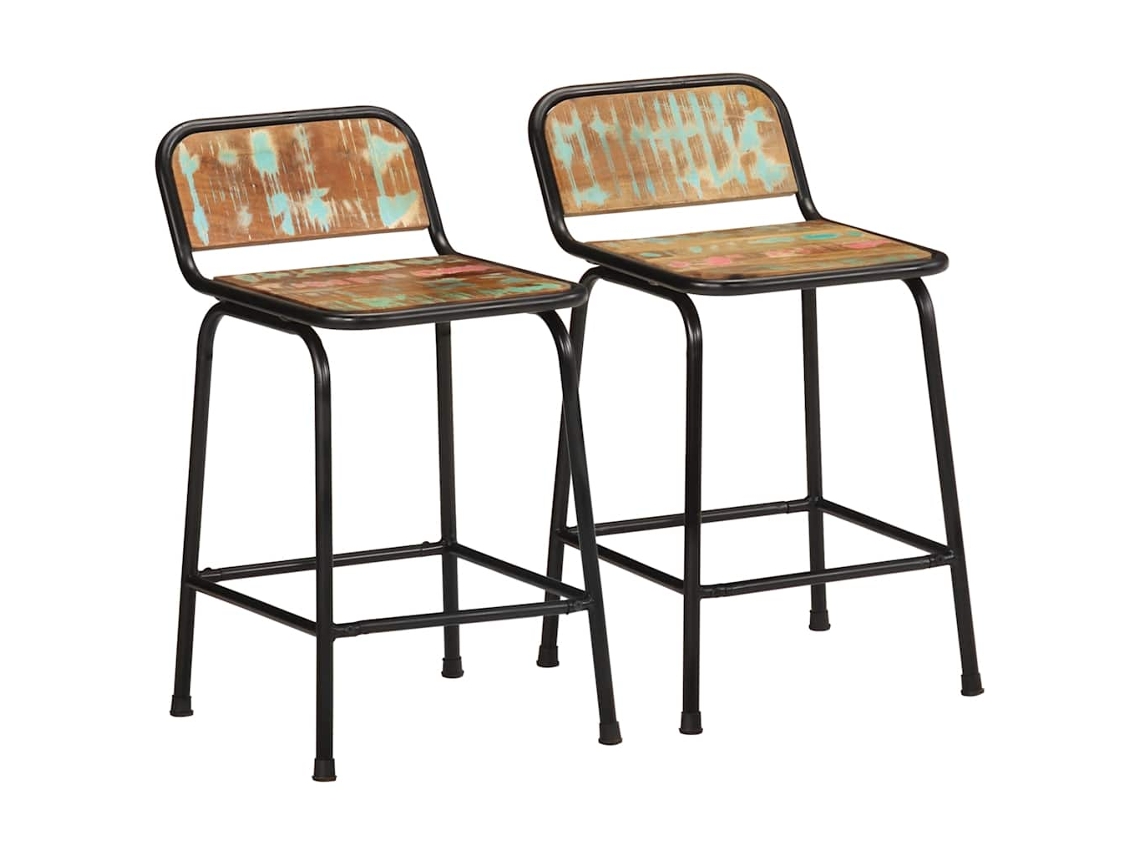Vidaxl Bancos De Bar 2 Pcs 46x35,5x70 Cm Madeira Maciça Recuperada