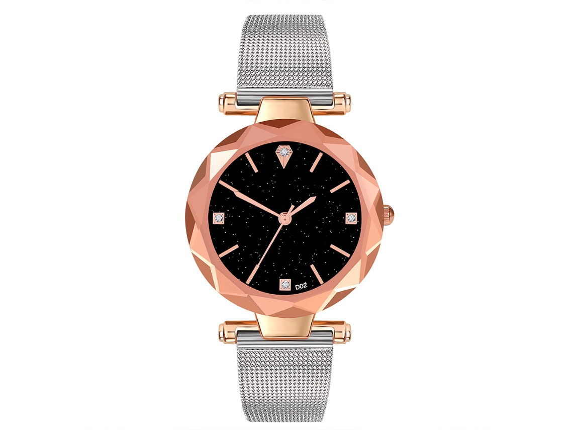 Relógio de Pulso Feminino Zhoulianfa com Pulseira de Malha e Mostrador Céu Estrelado Prata