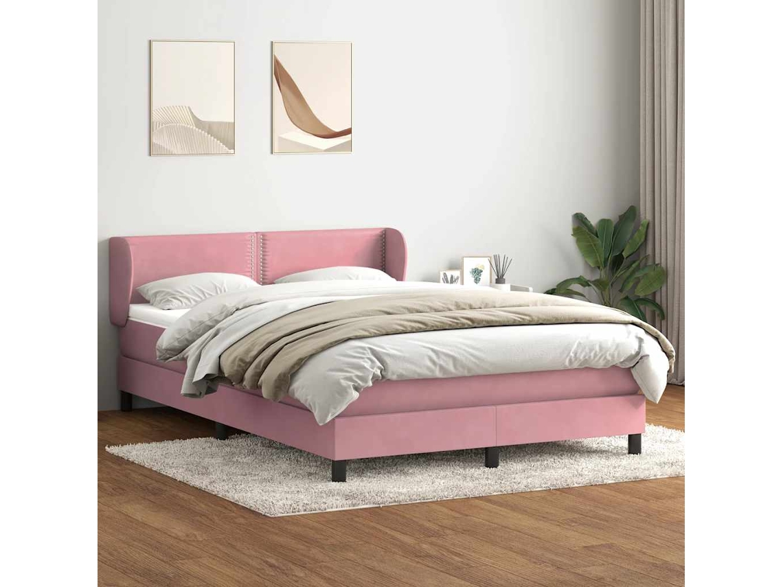 Vidaxl Cama Com Molas/colchão 160x220 Cm Veludo Rosa