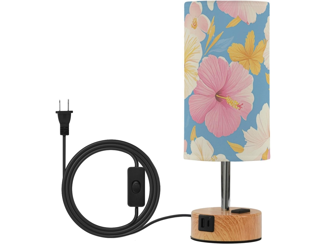 Luminária De Mesa Led Com Controle Por Toque, Em Formato De Flor Hibisco Rosa, Com Cúpula De Tecido E Lâmpadas Inclusas