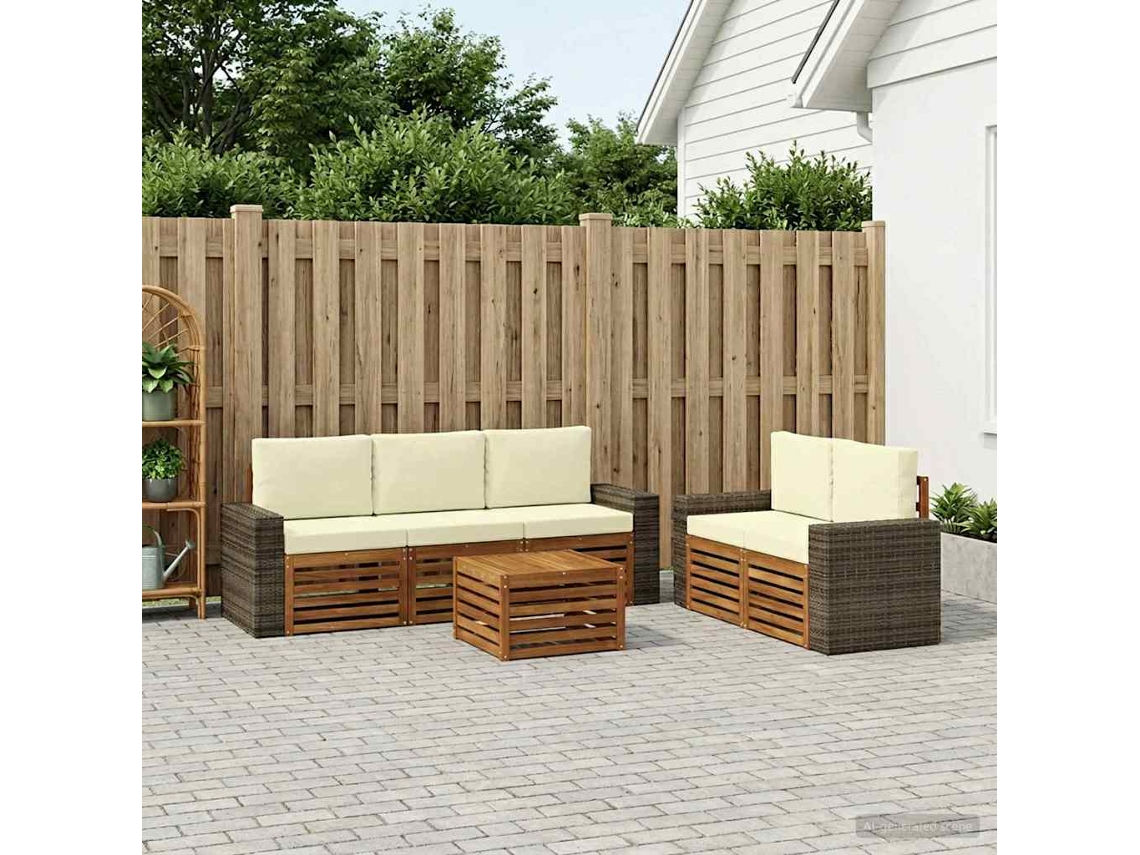 Vidaxl Conjunto De Sofás Para Exterior 6 Unid. Natural E Creme
