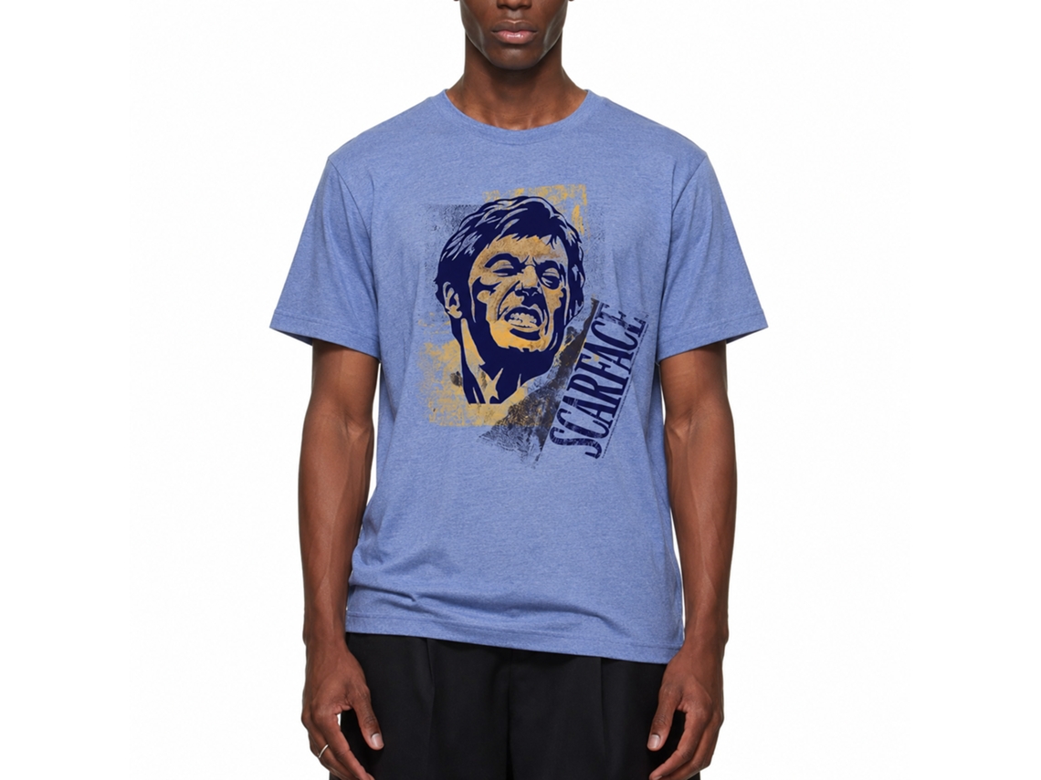 Rockinstone Scarface Movie Say Cheese Heather Light Blue Adult T-shirt Size:l