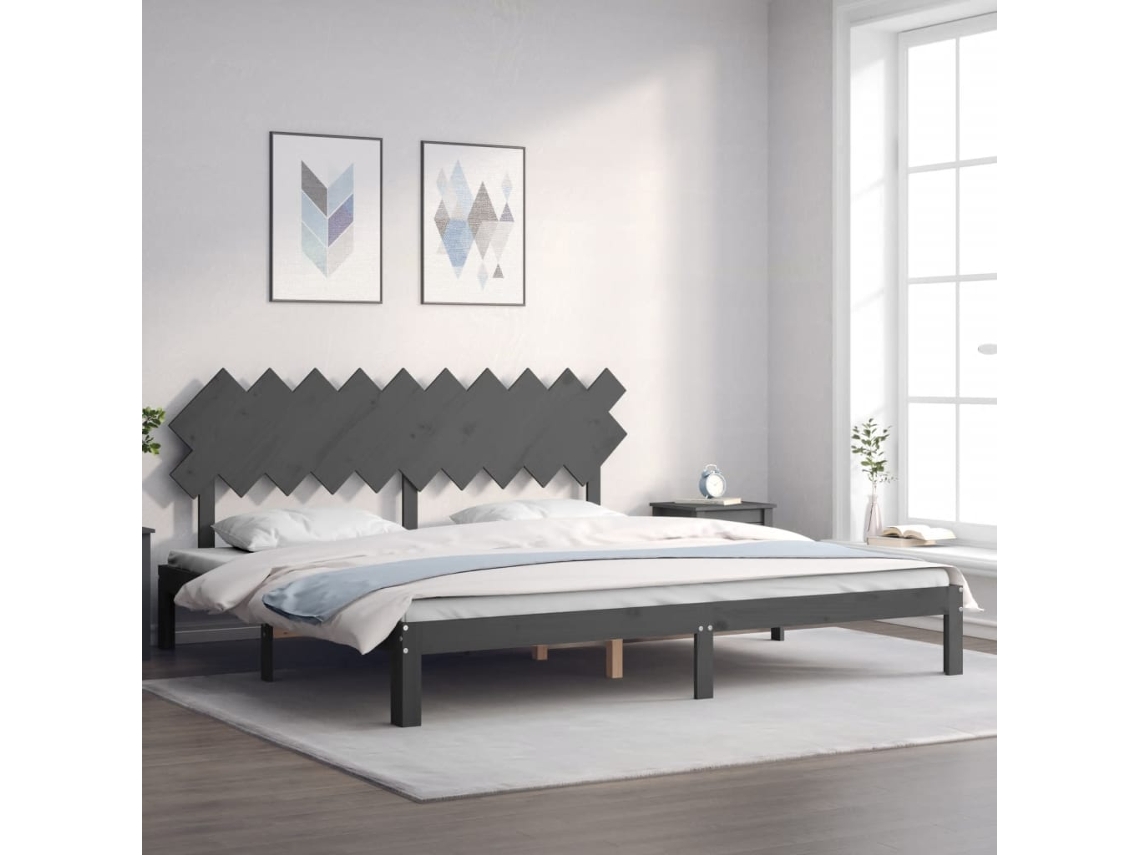 Estrutura De Cama Com Cabeceira 200x200 Cm Madeira Maciça Cinza