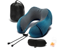 Lurelia Almofada Viagem, Espuma Viscoelástica, Formato U, Apoio Pescoço, Protetores Auriculares, Azul