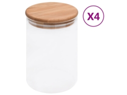 Vidaxl Frascos De Vidro Com Tampas De Bambu 4 Pcs 800 Ml