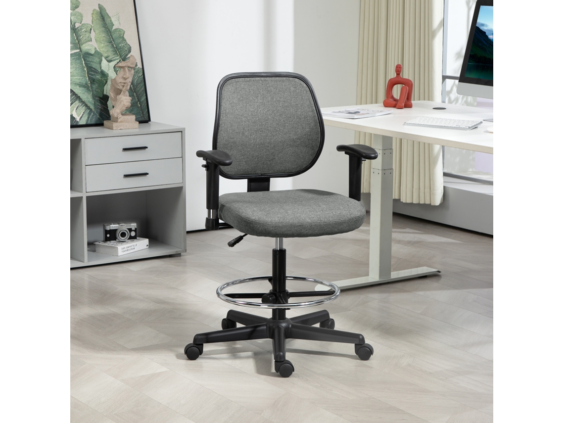 Cadeira de Escritório com Assento Alto Ajustável, Braços, Dim. 60l X 57p X 97 119h Cm com Rodízios, Cinza