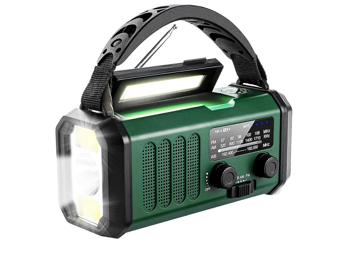 Rádio de manivela AQUAFORGE com energia solar, lanterna, bateria externa 2000mah, preto