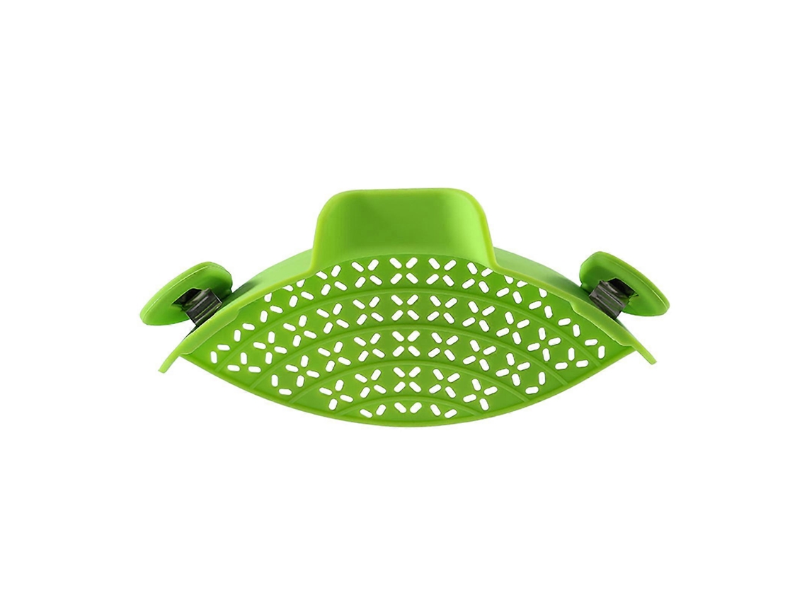 Escorredor de massa de silicone com clipe para panela, utensílio de cozinha resistente ao calor, livre de BPA, ideal para legumes, carnes e frutas, verde.