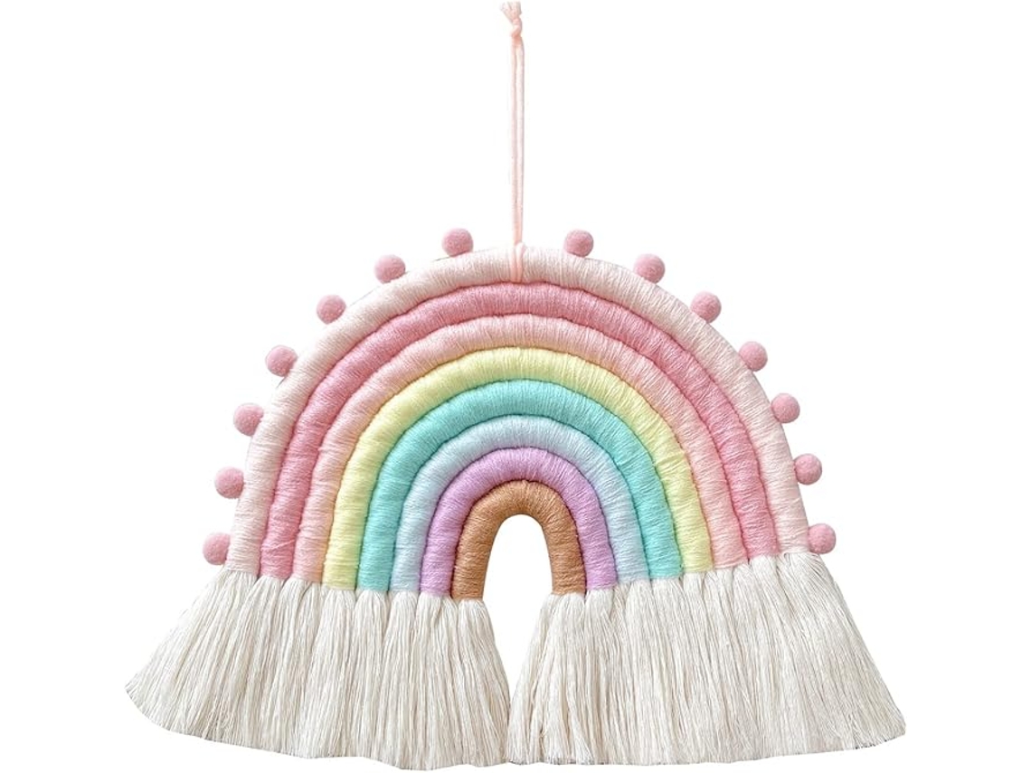 Colagem Parede Arco Iris Macrame 8 Linhas Feito Mao, Boho para Quarto Criancas Bebe ZYBLSSBB