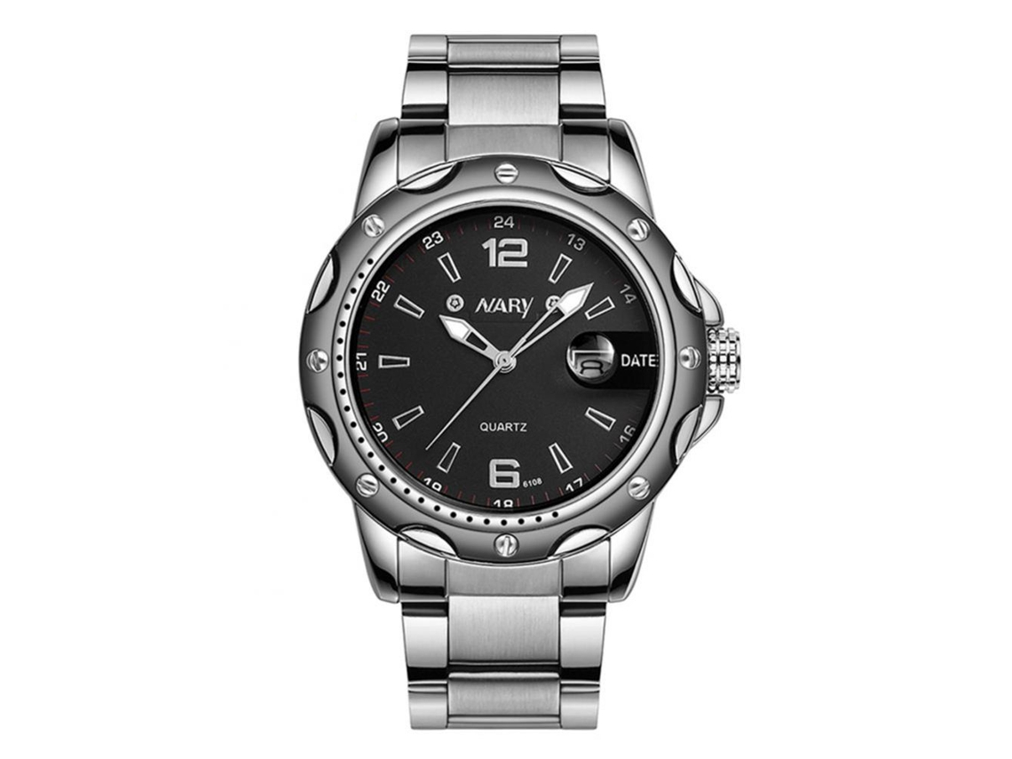 Relógio de pulso analógico de quartzo masculino Nary com pulseira de aço inoxidável (preto)