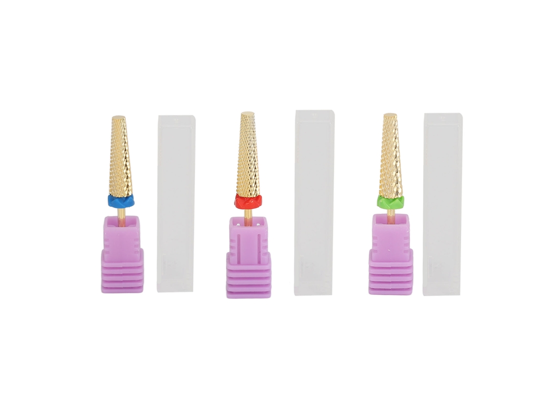 3pcs Brocas De Fresadora Para Unhas Em Aço Tungstênio Cilíndricas Para Polimento E Manicure Ouro