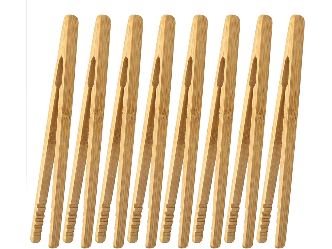 Conjunto De 8 Pinças De Bambu Reutilizáveis ​​Para Cozinha, 18 Cm, Para Pão, Torradas, Frutas, Churrasco E Saladas. Igvtrade
