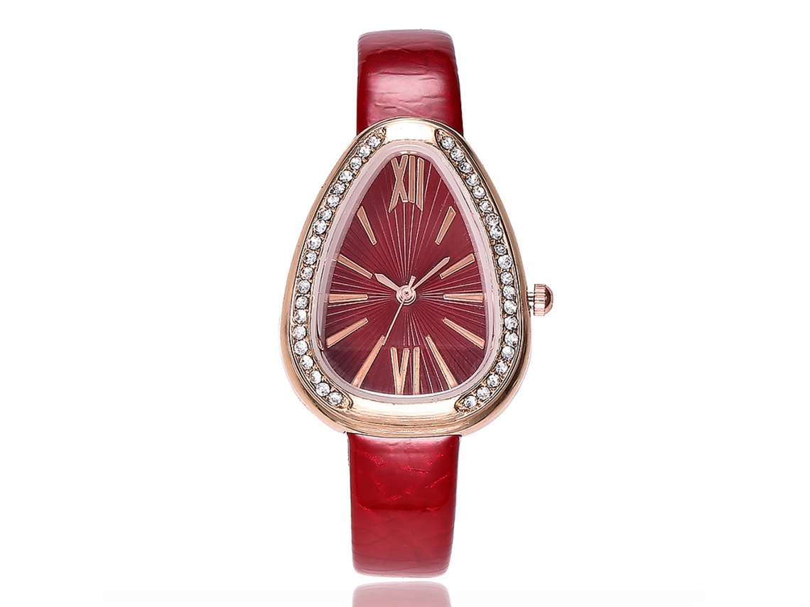 Relógio Feminino Vansvar de Couro Pu com Strass Forma Personalizada Dial Quartzo