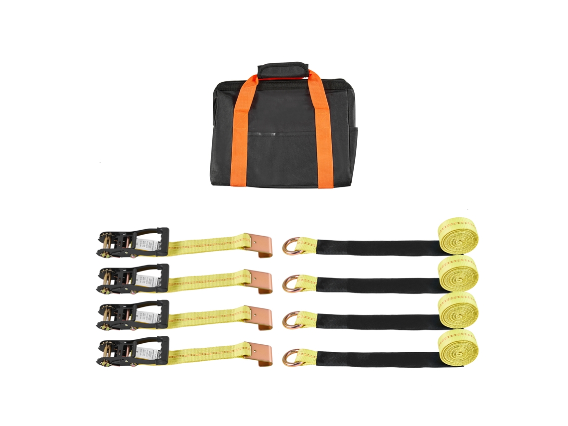Kit de Amarração Calço Roda 50,8 X 3048 Mm, Correias para com Gancho Plano, Resistência À Ruptura 4540 Kg, Carga Trabalho 1512 Veículos, Preto e