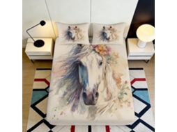 Conjunto de Cama com Estampa 3d Cavalos e F Microfibra Fronha 200x25cm