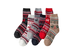 Meias De Lã Estilo Escandinavo Para Mulheres, Meias Quentes De Inverno Com Motivos De Alce, 6 Pares, Presente De Natal. Loja Olysi