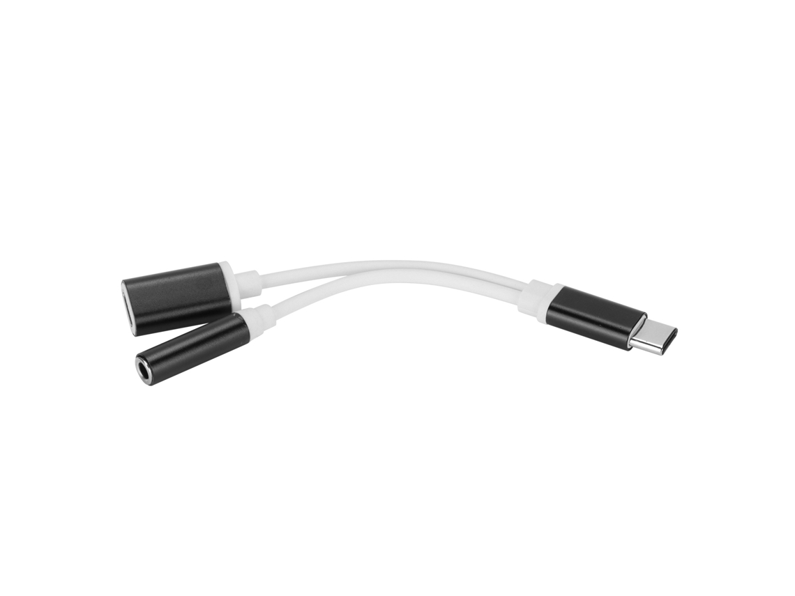 Adaptador De Cabo 2 Em 1 Type-c Para 3.5mm Aux Áudio Carregamento Splitter Conector Fone De Ouvido Preto