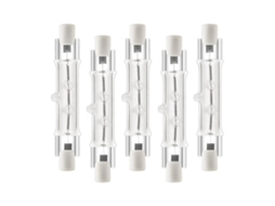 Kit com 5 lâmpadas halógenas lineares Lurelia R7s 300w 220v 118mm, dimerizáveis, sem fita adesiva, cápsula transparente, para spots.