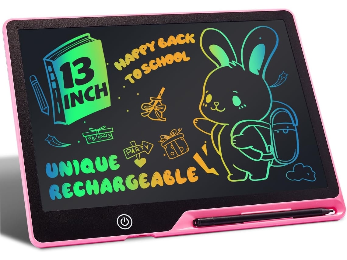 Tablet De Escrita Lcd Recarregável 13 Polegadas, Portátil E Apagável Para Crianças, Brinquedo Infantil Rosa. Aquaforge