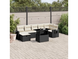 Vidaxl 8 Pcs Conjunto Sofás De Jardim Com Almofadões Vime Pe Preto