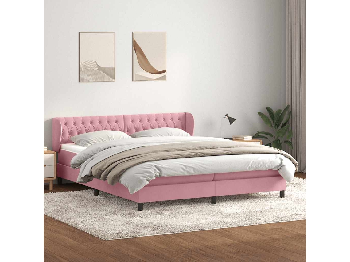Vidaxl Cama Com Molas/colchões 180x210 Cm Veludo Rosa