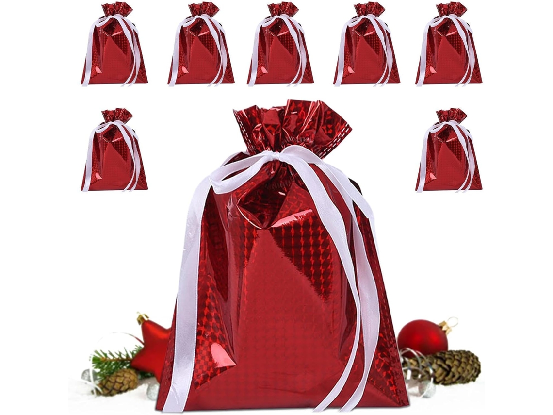 Conjunto De 8 Sacos Com Cordão Para Embrulhar Doces E Presentes De Natal